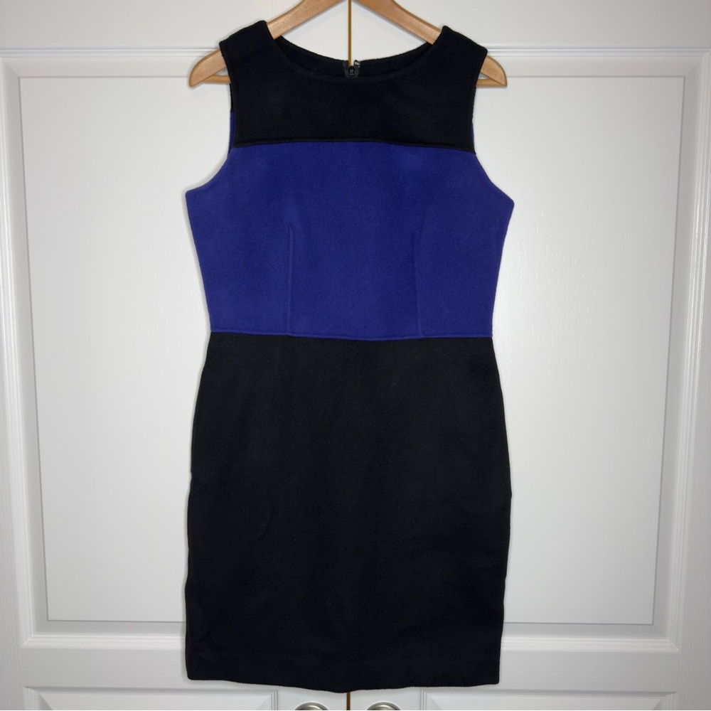Talbots Colorblock Sheath‎ Dress Black Blue Wool Blend Size 8 Sleeveless Dress